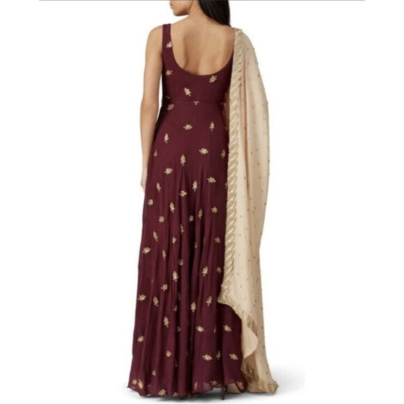 Sani Womens Maxi Dress Maroon Side Pockets Printed Details‎ Size Small - Picture 10 of 10